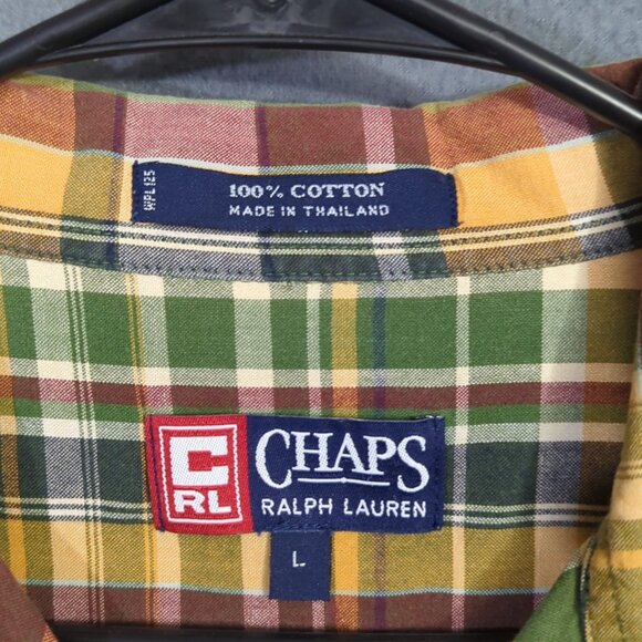 Chaps Ralph Lauren Vtg Shirt Men's L Multicolor Paid Loop Collar Short Sleeve - Picture 4 of 8